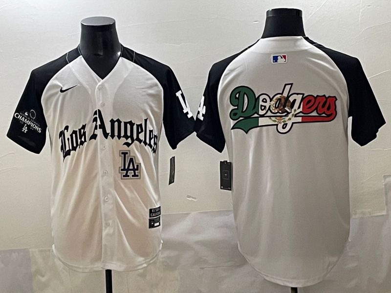 Men 2025 Los Angeles Dodgers Blank White black Five generations Joint Name Nike MLB Jersey style 52610